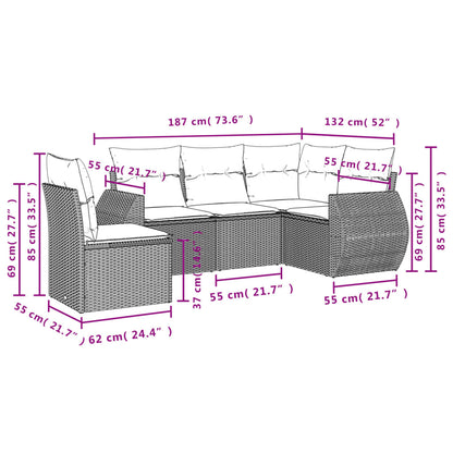 vidaXL Ensemble de canapés de jardin 5 pcs avec coussins Beige résine tressée