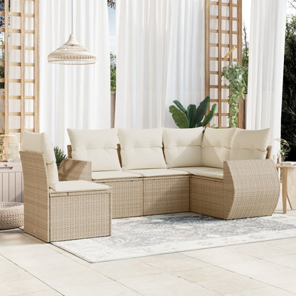 vidaXL Ensemble de canapés de jardin 5 pcs avec coussins Beige résine tressée