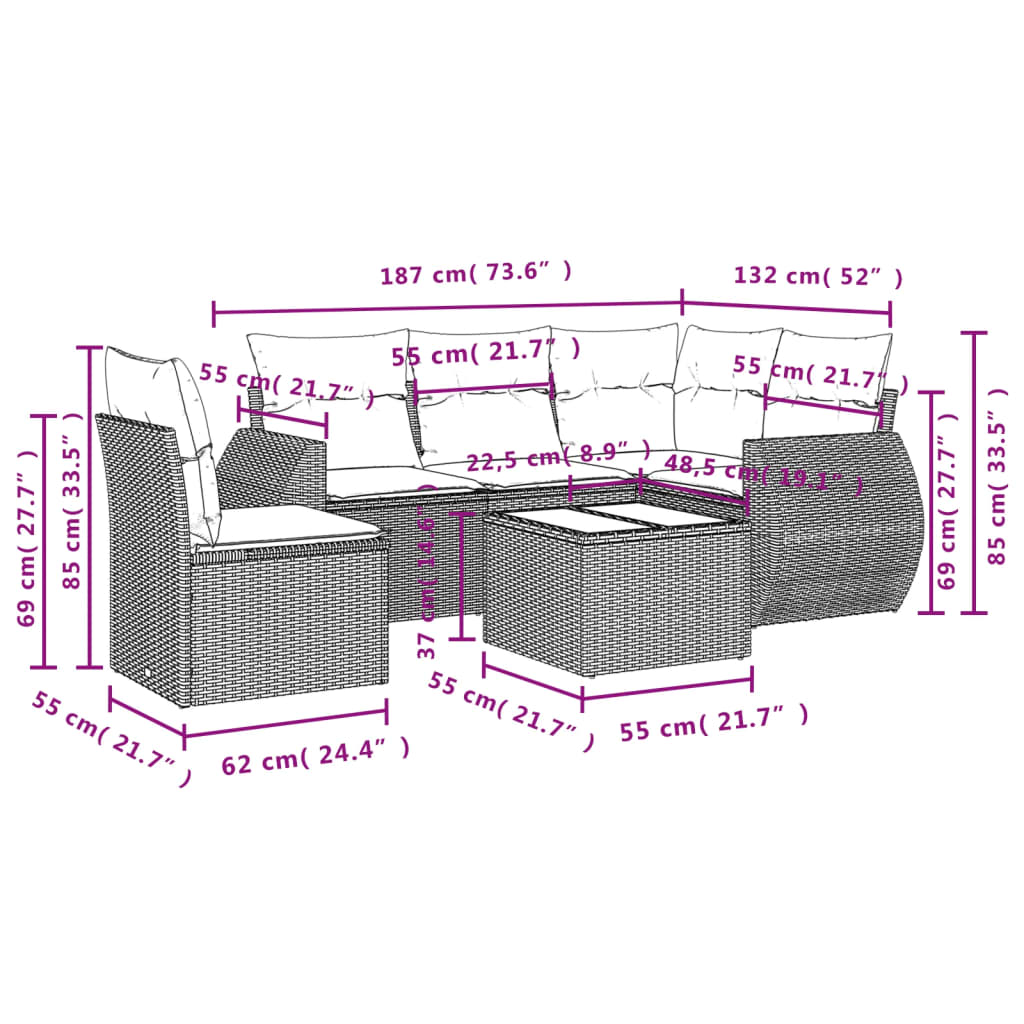 vidaXL Salon de jardin 6 pcs avec coussins beige résine tressée
