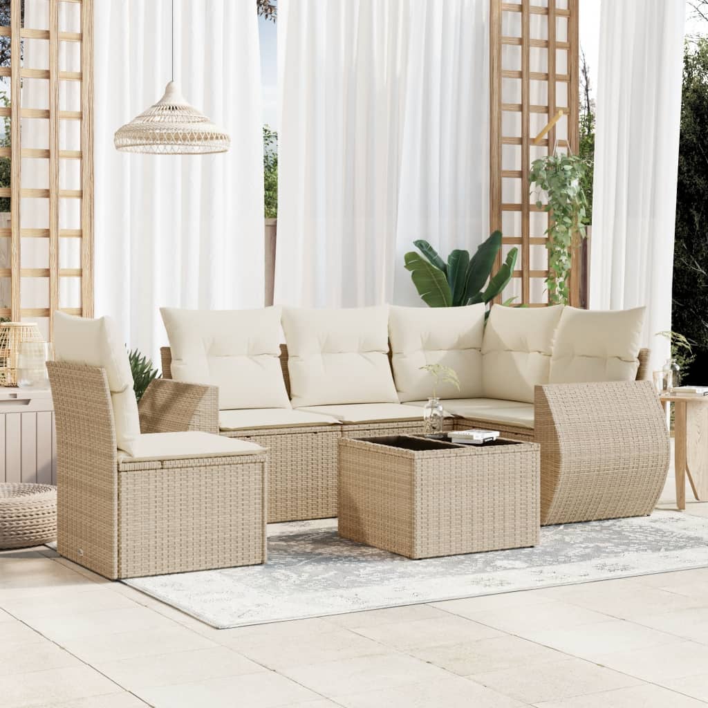 vidaXL Salon de jardin 6 pcs avec coussins beige résine tressée