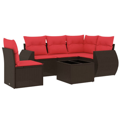 6-teiliges Gartensofa-Set mit Kissen, braun, Polyrattan