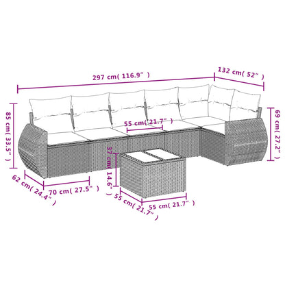 vidaXL 7-tlg. Garten-Sofagarnitur mit Kissen Grau Poly Rattan