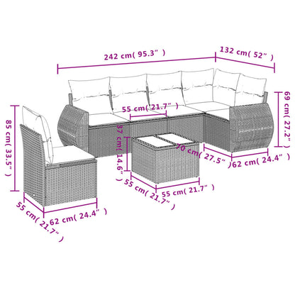 vidaXL 7-tlg. Garten-Sofagarnitur mit Kissen Beige Poly Rattan