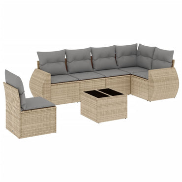 vidaXL Salon de jardin 7 pièces avec coussins en résine tressée beige