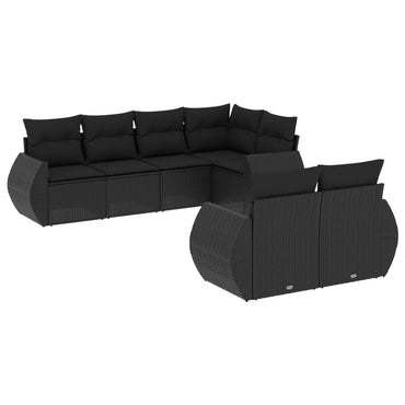 vidaXL Salon de jardin 7 pcs avec coussins Noir Résine tressée