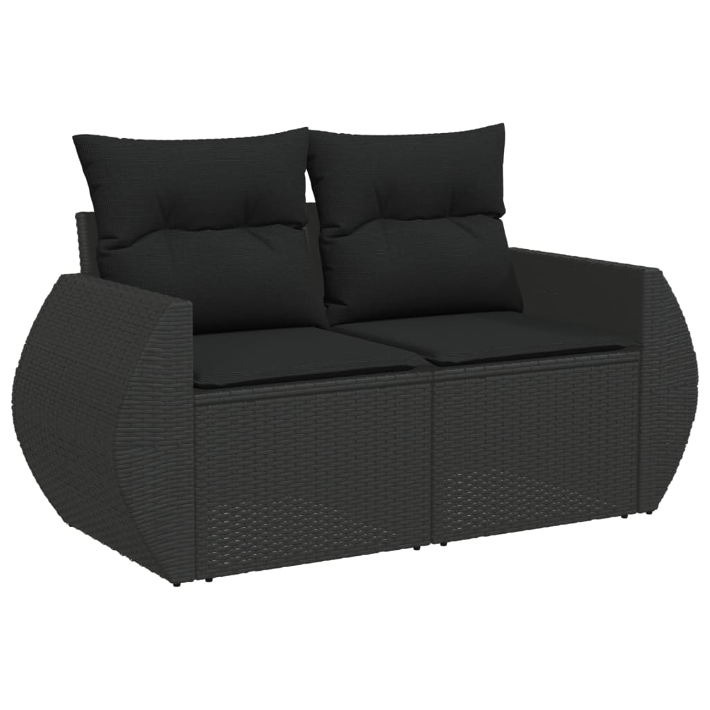 vidaXL Salon de jardin 7 pcs avec coussins Noir Résine tressée