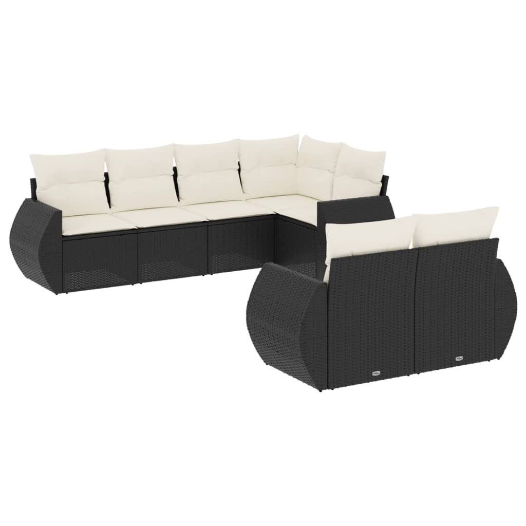 vidaXL Salon de jardin 7 pcs avec coussins Noir Résine tressée