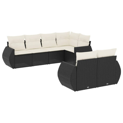 vidaXL Salon de jardin 7 pcs avec coussins Noir Résine tressée
