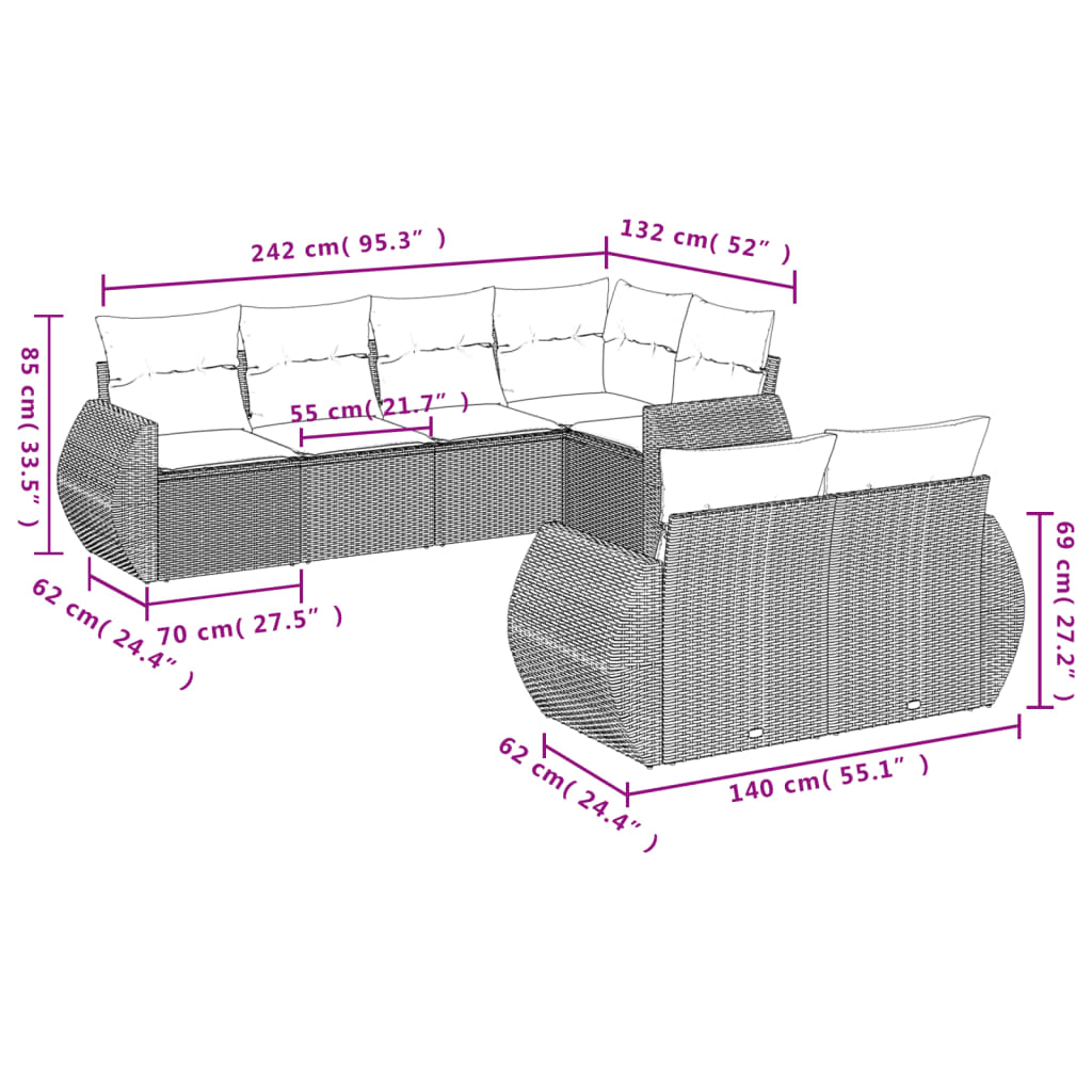 vidaXL Salon de jardin 7 pcs avec coussins Noir Résine tressée