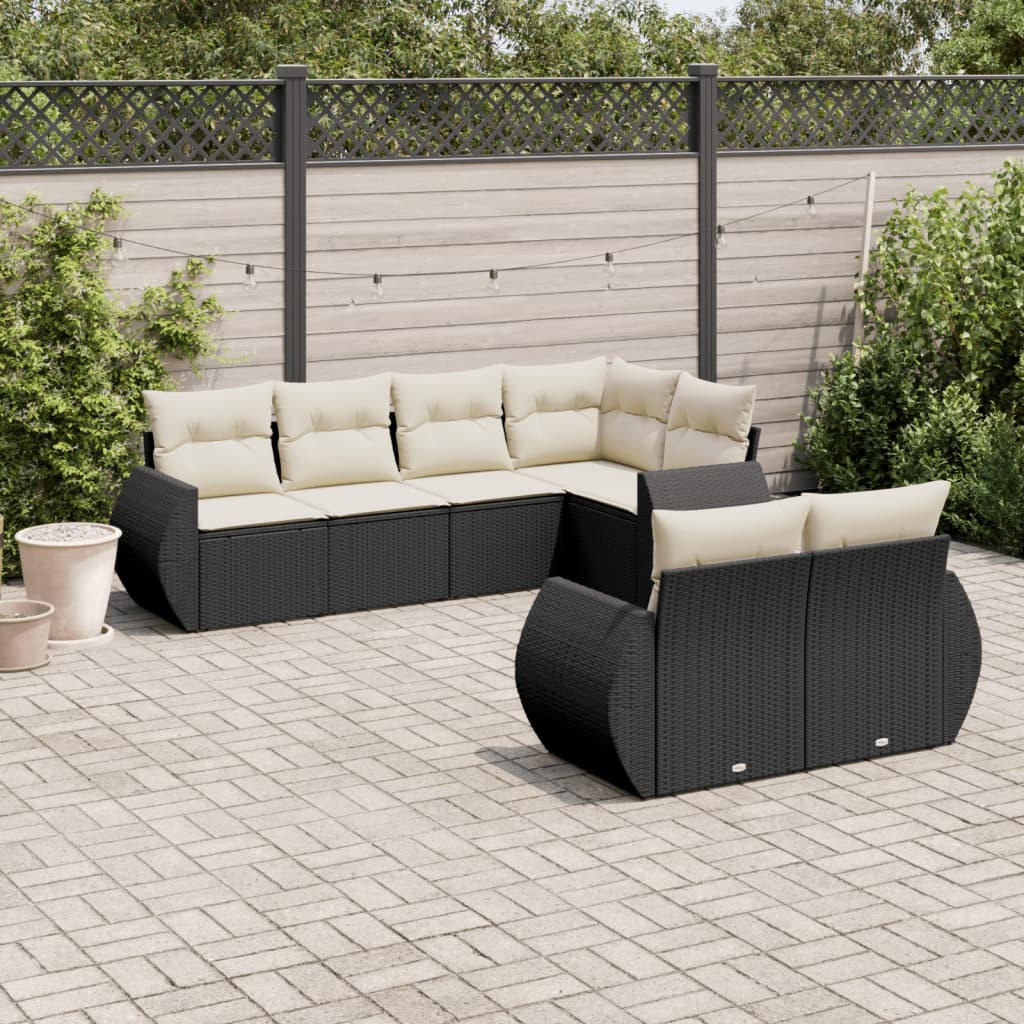 vidaXL Salon de jardin 7 pcs avec coussins Noir Résine tressée