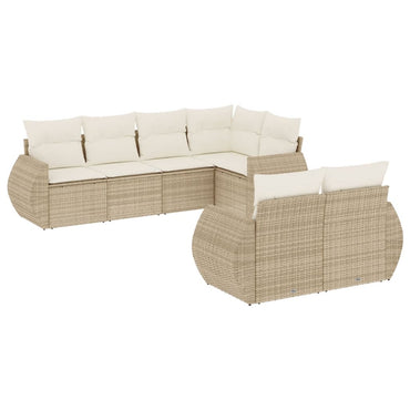 vidaXL Salon de jardin 7 pièces avec coussins en résine tressée beige
