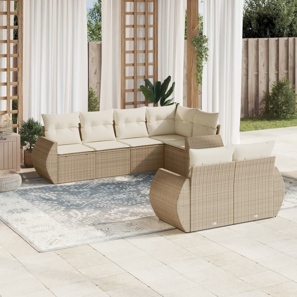 vidaXL Salon de jardin 7 pièces avec coussins en résine tressée beige