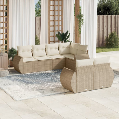 vidaXL Salon de jardin 7 pièces avec coussins en résine tressée beige
