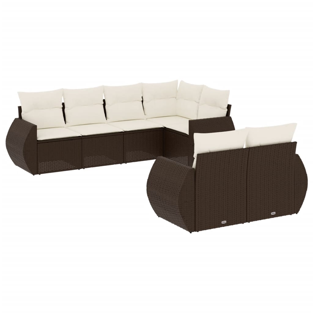 vidaXL 7-tlg. Garten-Sofagarnitur mit Kissen Braun Poly Rattan