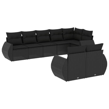 vidaXL Ensemble de canapés de jardin 8 pièces avec coussins résine tressée noir