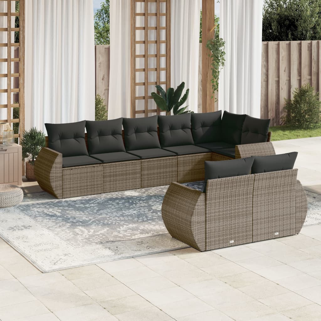 vidaXL Ensemble de canapés de jardin 8 pièces avec coussins en résine tressée grise