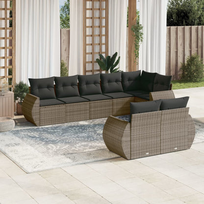 vidaXL Ensemble de canapés de jardin 8 pièces avec coussins en résine tressée grise