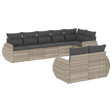 vidaXL 8-tlg. Garten-Sofagarnitur mit Kissen Hellgrau Poly Rattan