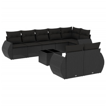 vidaXL Salon de jardin 9 pcs avec coussins Noir Résine tressée