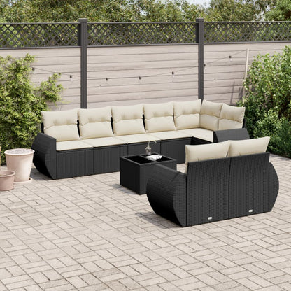 vidaXL Salon de jardin 9 pcs avec coussins Noir Résine tressée