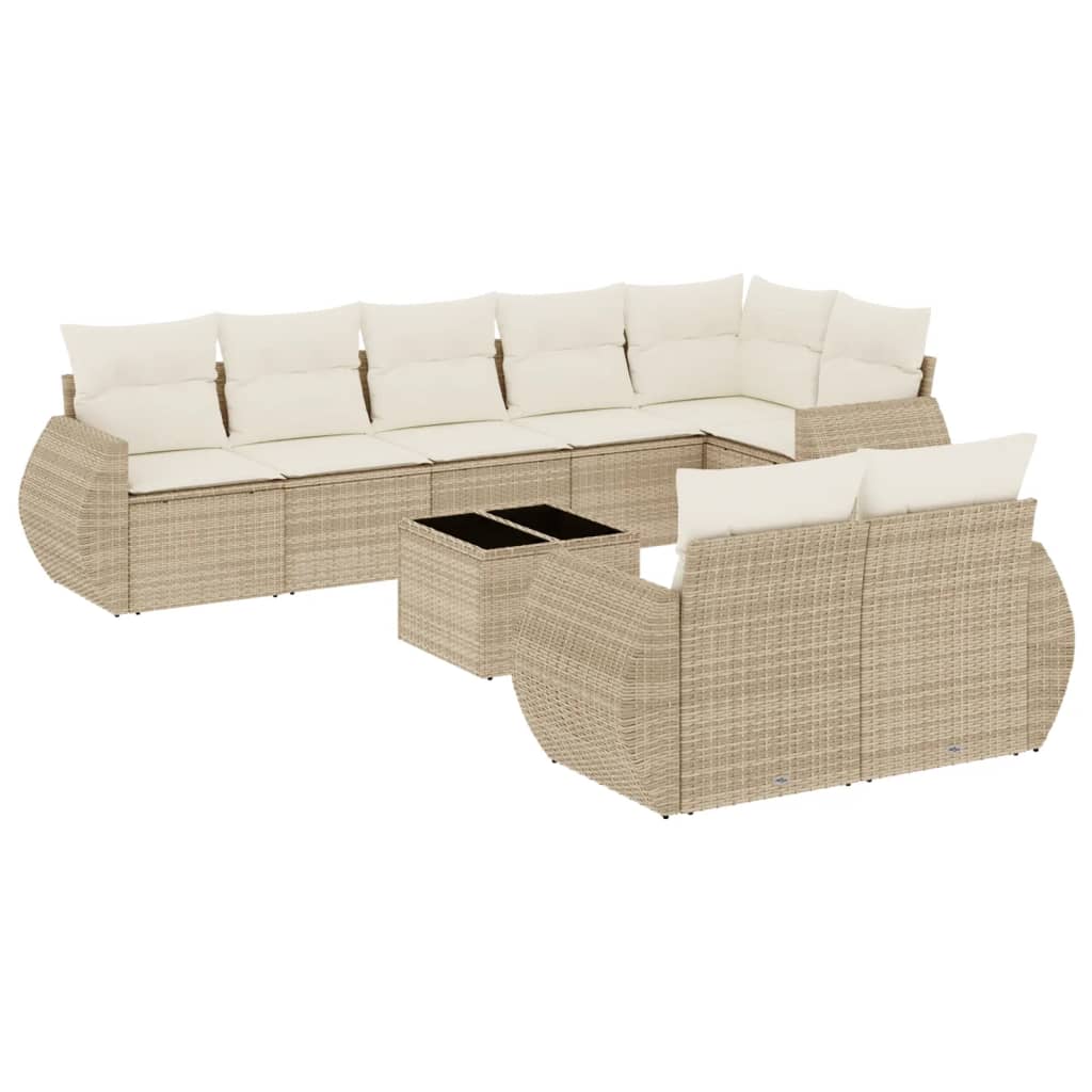 vidaXL Salon de jardin 9 pcs avec coussins Résine tressée Beige