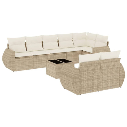 vidaXL Salon de jardin 9 pcs avec coussins Résine tressée Beige