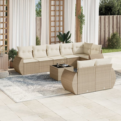 vidaXL Salon de jardin 9 pcs avec coussins Résine tressée Beige
