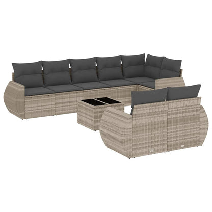 vidaXL Salon de jardin 9 pcs avec coussins Gris clair résine tressée