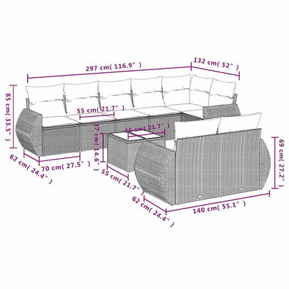 vidaXL Salon de jardin 9 pcs avec coussins Gris clair résine tressée