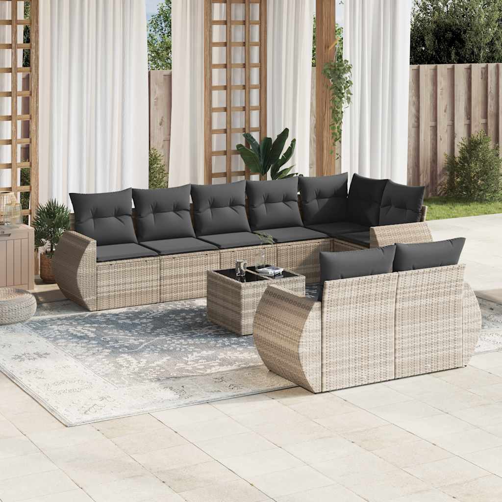 vidaXL Salon de jardin 9 pcs avec coussins Gris clair résine tressée