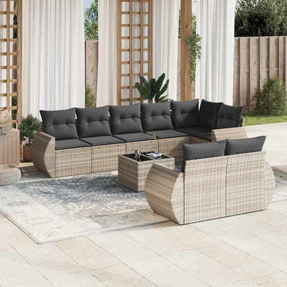vidaXL Salon de jardin 9 pcs avec coussins Gris clair résine tressée