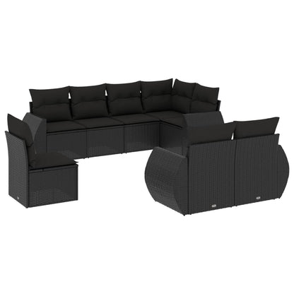 vidaXL Ensemble de canapés de jardin 8 pièces avec coussins résine tressée noir