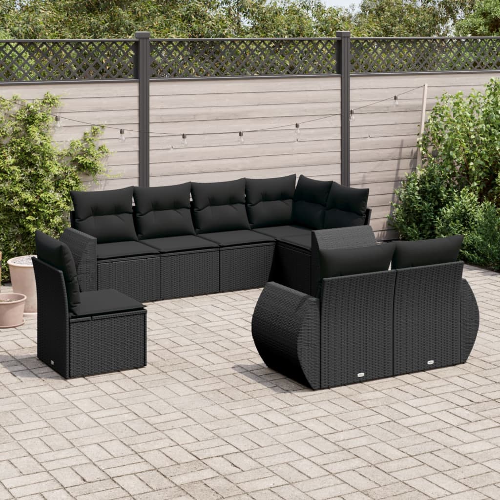 vidaXL Ensemble de canapés de jardin 8 pièces avec coussins résine tressée noir
