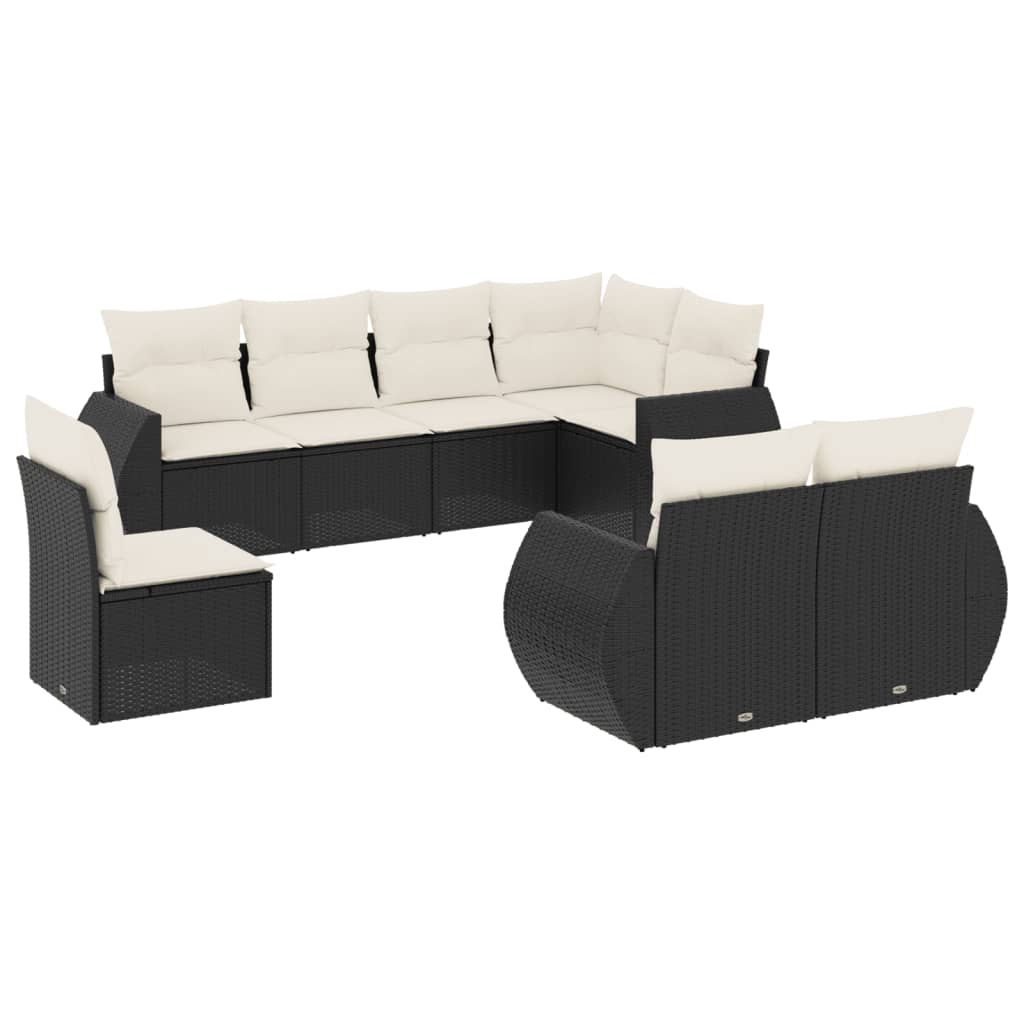 vidaXL Ensemble de canapés de jardin 8 pièces avec coussins résine tressée noir