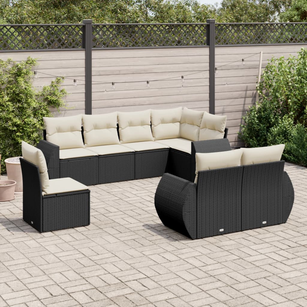 vidaXL Ensemble de canapés de jardin 8 pièces avec coussins résine tressée noir
