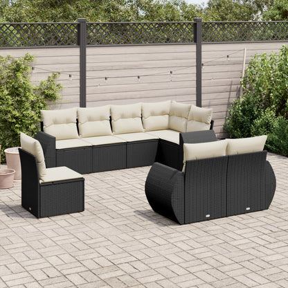 vidaXL Ensemble de canapés de jardin 8 pièces avec coussins résine tressée noir
