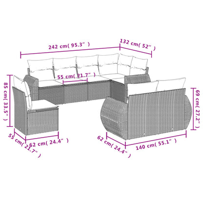 vidaXL Canapé d'angle de jardin 8 pcs avec coussins Résine tressée Beige