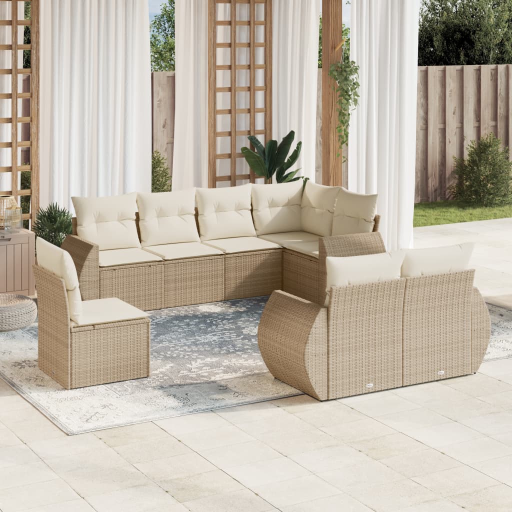 vidaXL Canapé d'angle de jardin 8 pcs avec coussins Résine tressée Beige