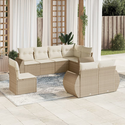 vidaXL Canapé d'angle de jardin 8 pcs avec coussins Résine tressée Beige