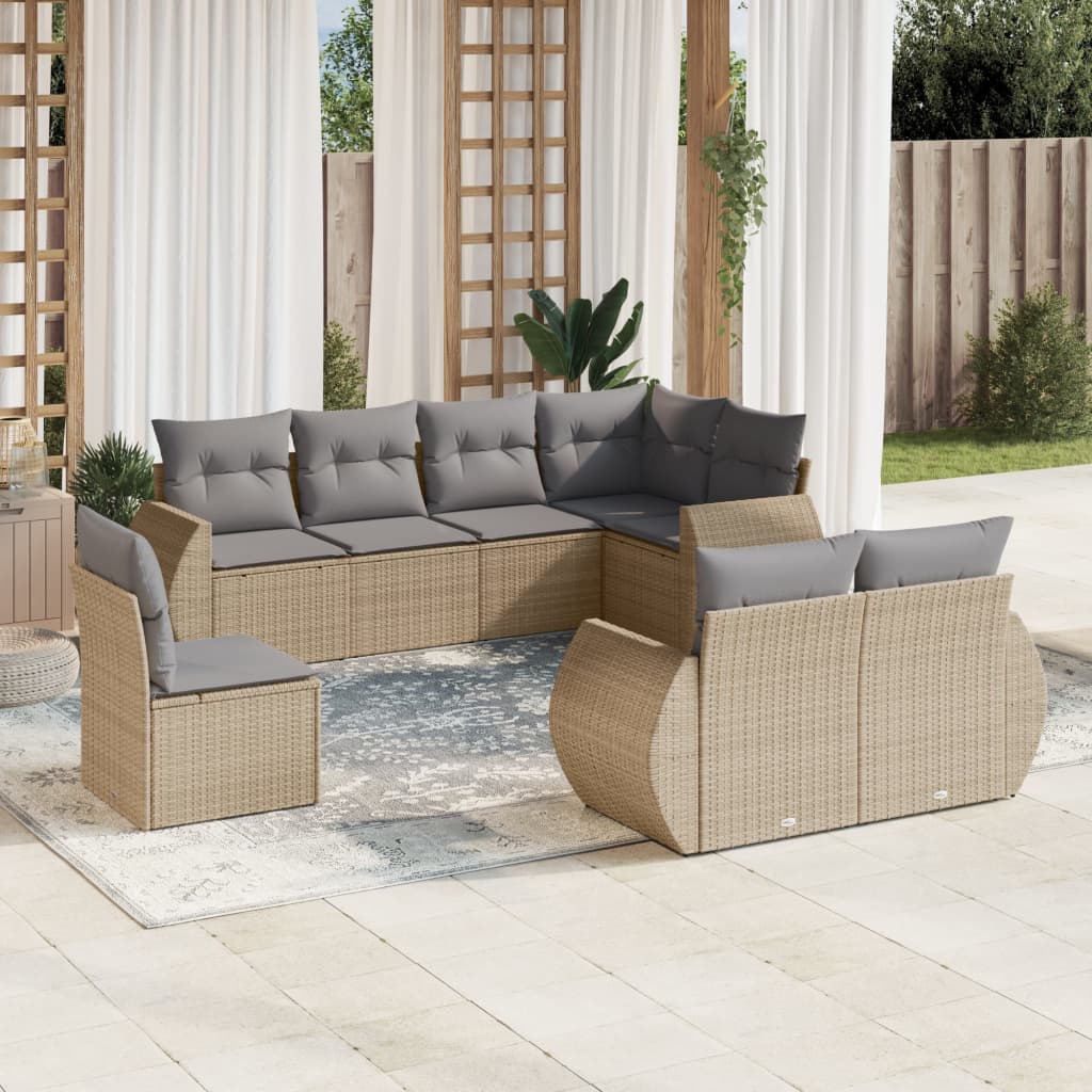 vidaXL Canapé d'angle de jardin 8 pcs avec coussins Résine tressée Beige