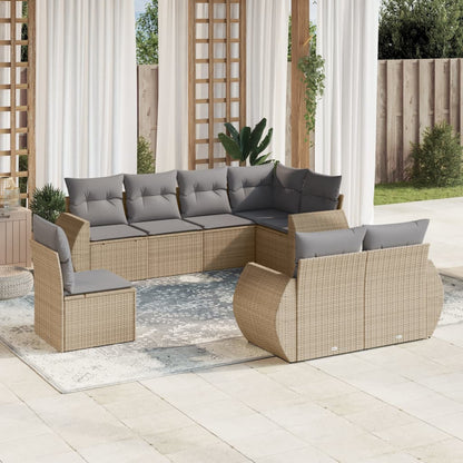 vidaXL Canapé d'angle de jardin 8 pcs avec coussins Résine tressée Beige