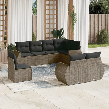 vidaXL Ensemble de canapés de jardin 8 pièces avec coussins en résine tressée grise