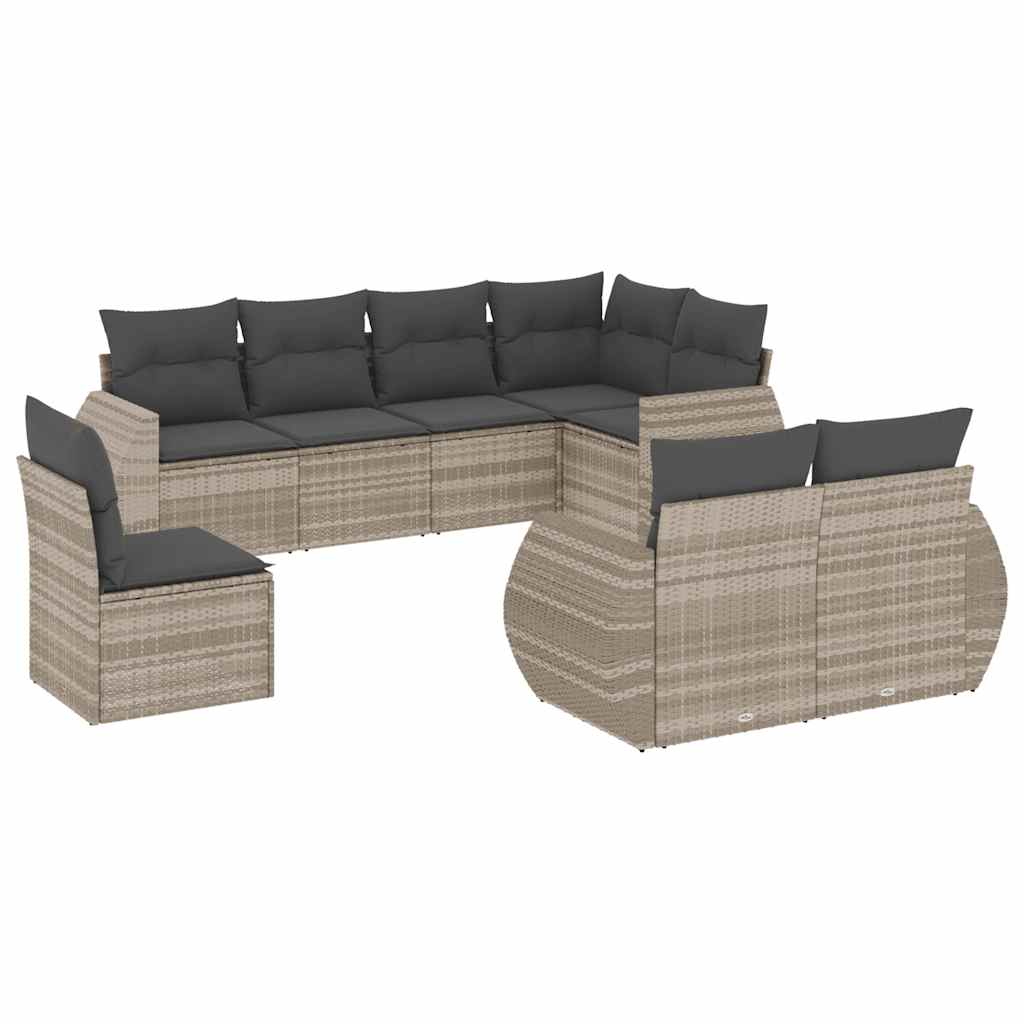 vidaXL 8-tlg. Garten-Sofagarnitur mit Kissen Hellgrau Poly Rattan