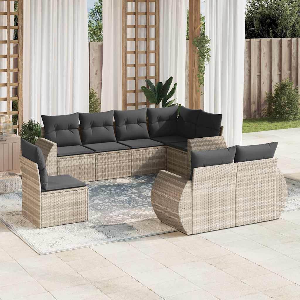 vidaXL 8-tlg. Garten-Sofagarnitur mit Kissen Hellgrau Poly Rattan