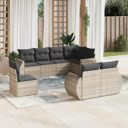 vidaXL 8-tlg. Garten-Sofagarnitur mit Kissen Hellgrau Poly Rattan