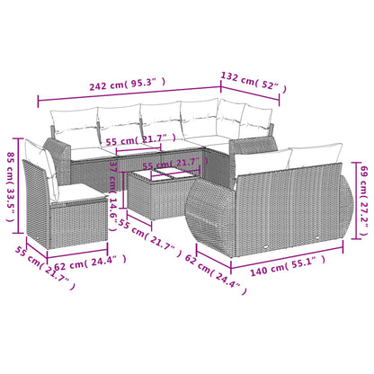 vidaXL 8-tlg. Garten-Sofagarnitur mit Kissen Braun Poly Rattan