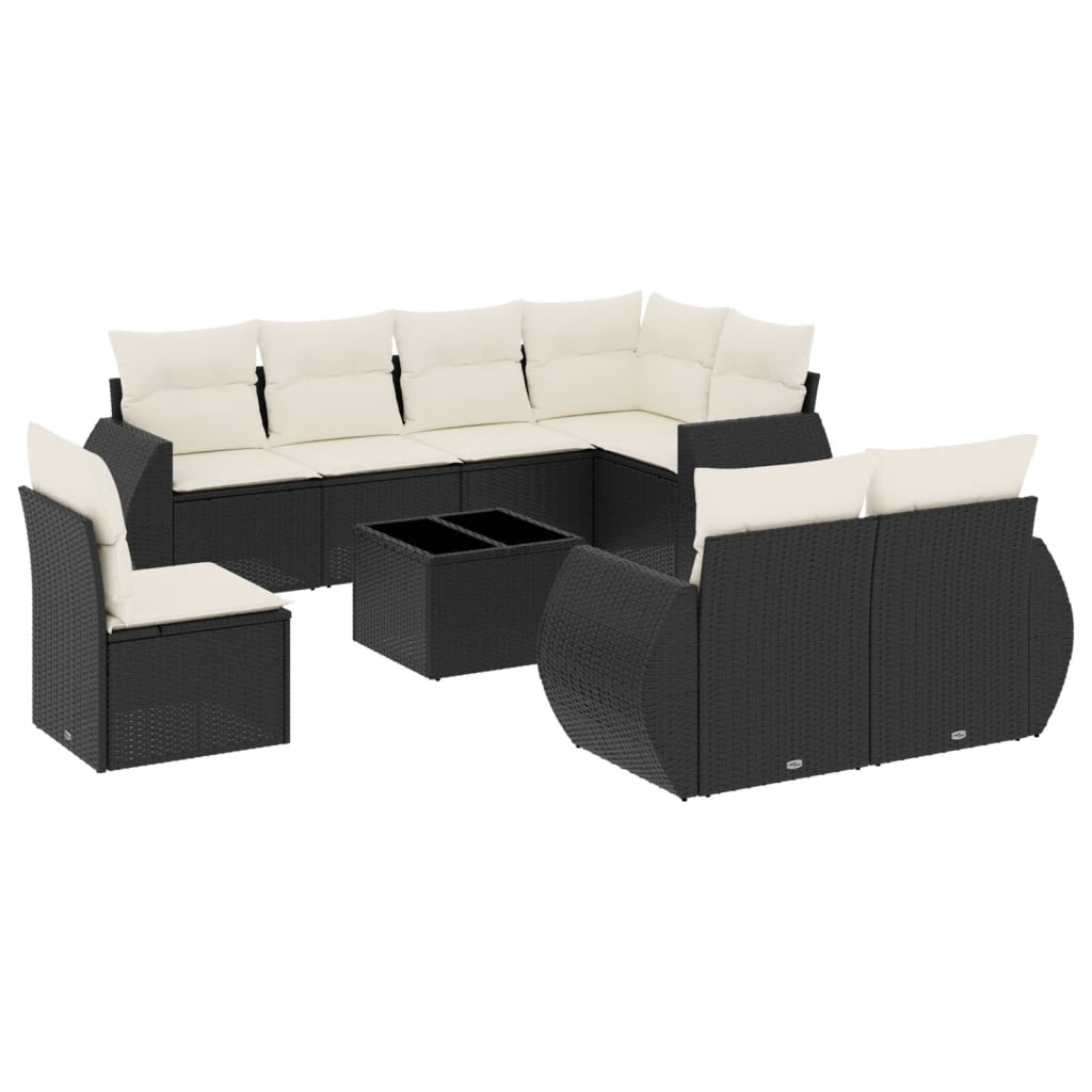 vidaXL Salon de jardin 9 pcs avec coussins Noir Résine tressée