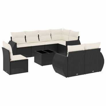 vidaXL Salon de jardin 9 pcs avec coussins Noir Résine tressée