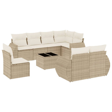 vidaXL Salon de jardin 9 pcs avec coussins Résine tressée Beige