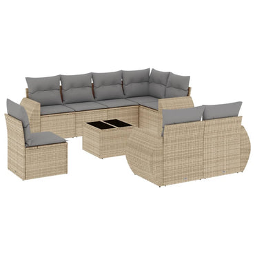 vidaXL Salon de jardin 9 pcs avec coussins Résine tressée Beige